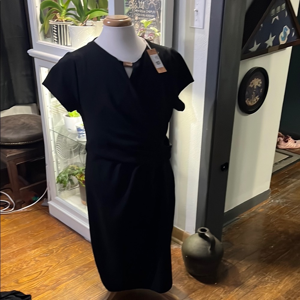Black Sheath Midi Dress with Flutter Sleeves